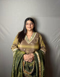 Olive Green & Gold Banarasi Silk Kurta Set with Dupatta